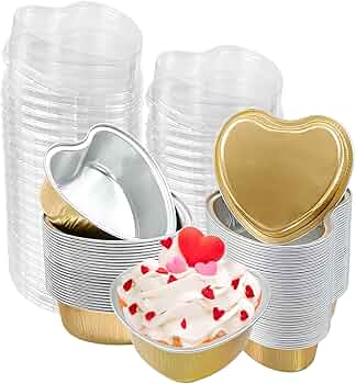 Golden Heart-Shaped Aluminum Foil Baking Cups with Lids –Disposable Cake Molds | HEART FOIL BAKE&SERVE WITH LID