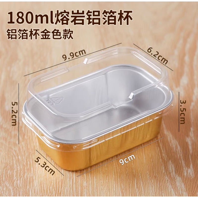 Golden Rectangle Aluminium Foil Dessert Cup with Clear Lid – 175ml Medium Bake & Serve Container