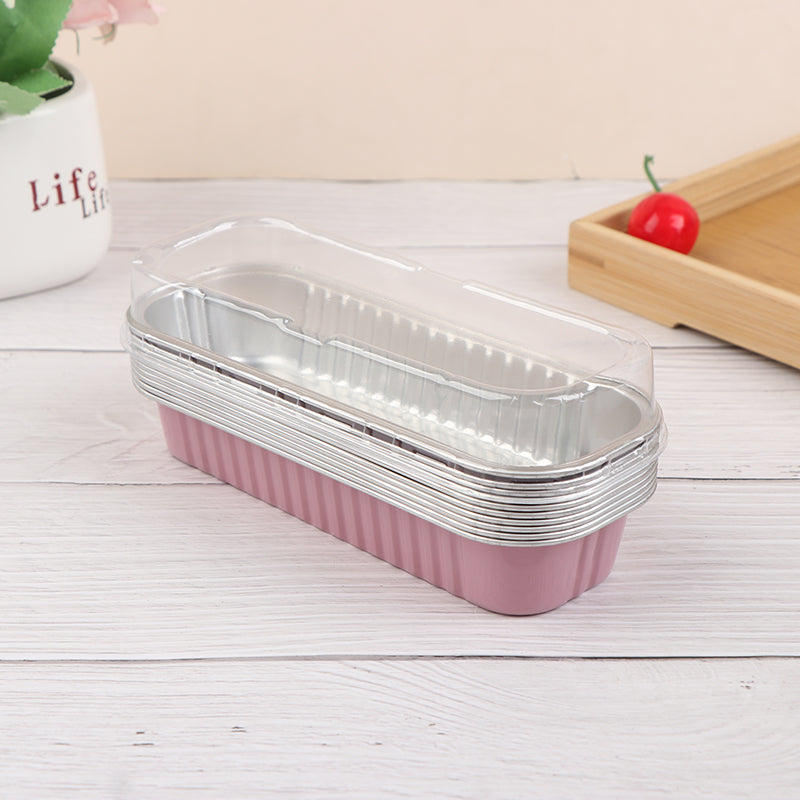 PINK RECTANGLE FOIL BAKE&SERVE WITH LID | Long Cake Slice Containers with Clear Lids | Colorful Disposable Dessert Boxes for Pastries, Cakes, Treats