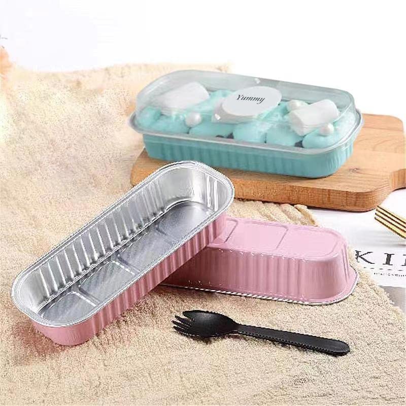 PINK RECTANGLE FOIL BAKE&SERVE WITH LID | Long Cake Slice Containers with Clear Lids | Colorful Disposable Dessert Boxes for Pastries, Cakes, Treats