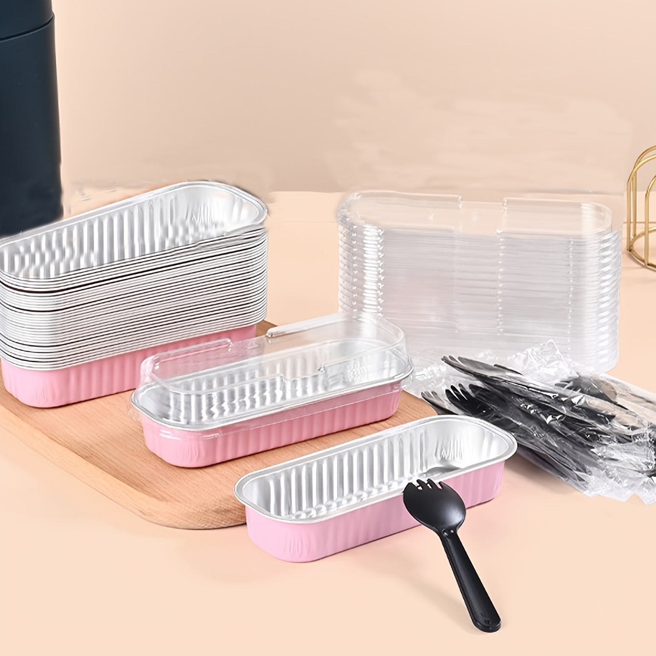 PINK RECTANGLE FOIL BAKE&SERVE WITH LID | Long Cake Slice Containers with Clear Lids | Colorful Disposable Dessert Boxes for Pastries, Cakes, Treats