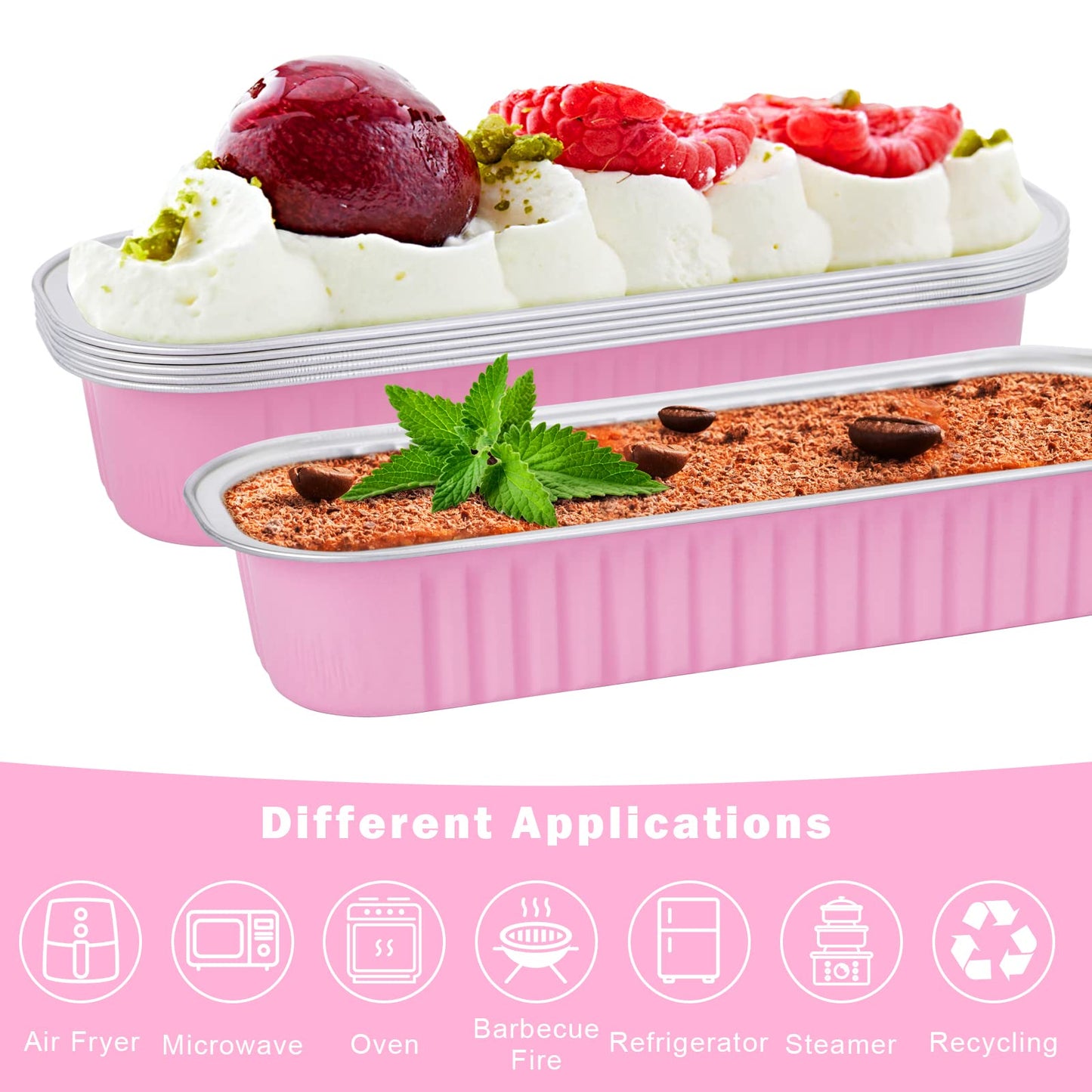 PINK RECTANGLE FOIL BAKE&SERVE WITH LID | Long Cake Slice Containers with Clear Lids | Colorful Disposable Dessert Boxes for Pastries, Cakes, Treats