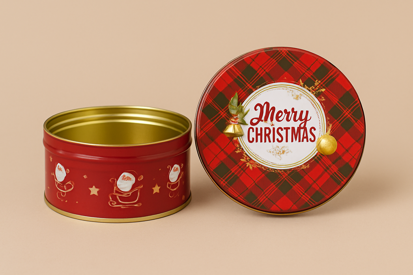 Festive Red & Green Santa Print Christmas Dream Cake Tin – 5.5" Dia x 2.75" Height