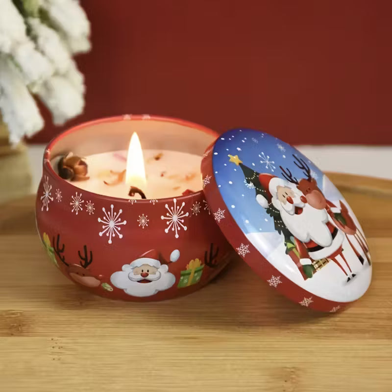 Small Red Festive Christmas Candle Tin – Limited Edition | Festive Treats Tin – Premium Reusable Jar for Goodies & Hampers.