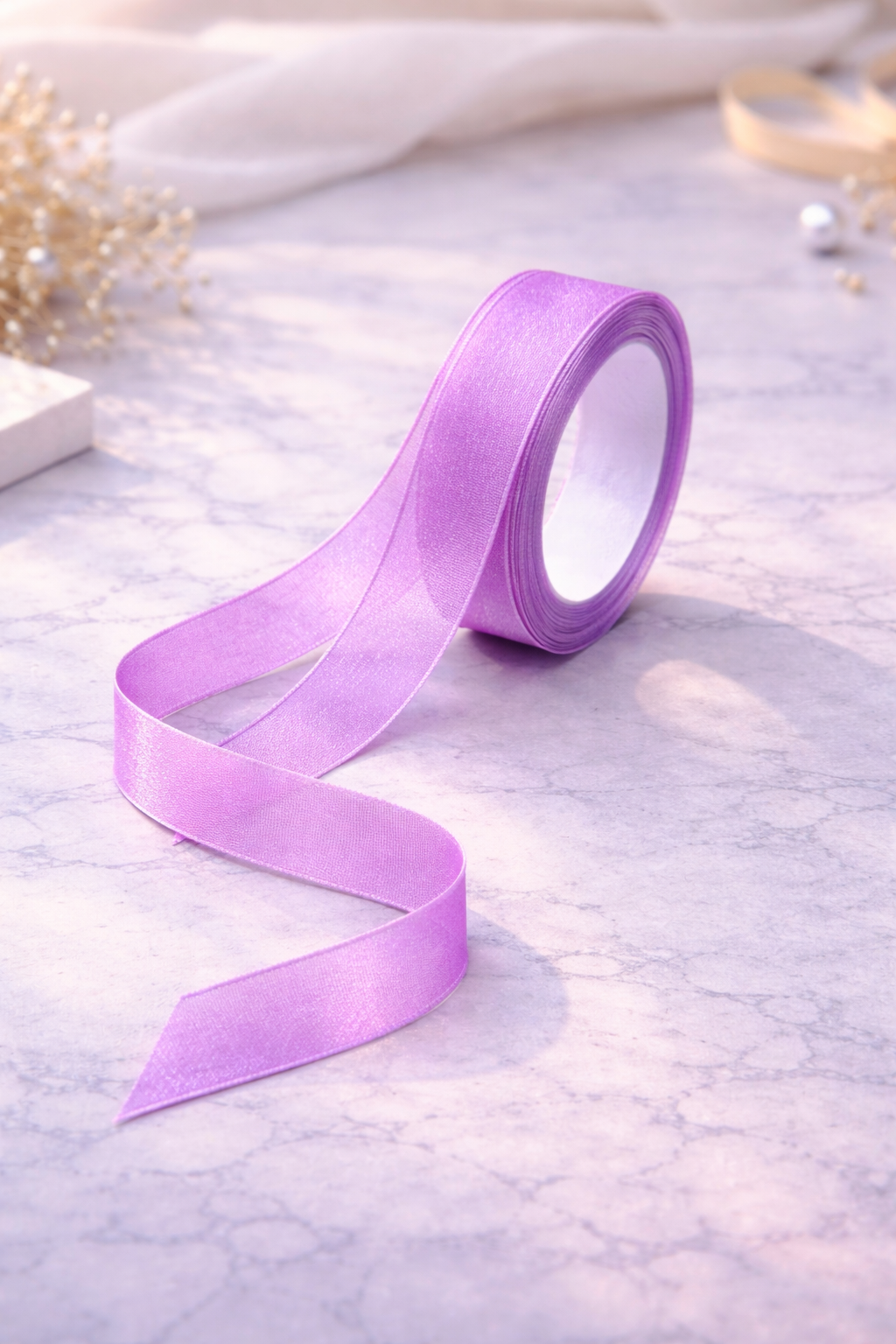 Sheer Lavender Premium Organza Ribbon Roll – 15 Meters x 1 Inch Width