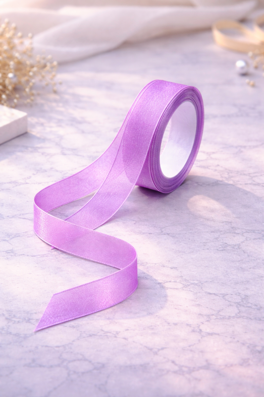 Sheer Lavender Premium Organza Ribbon Roll – 15 Meters x 1 Inch Width