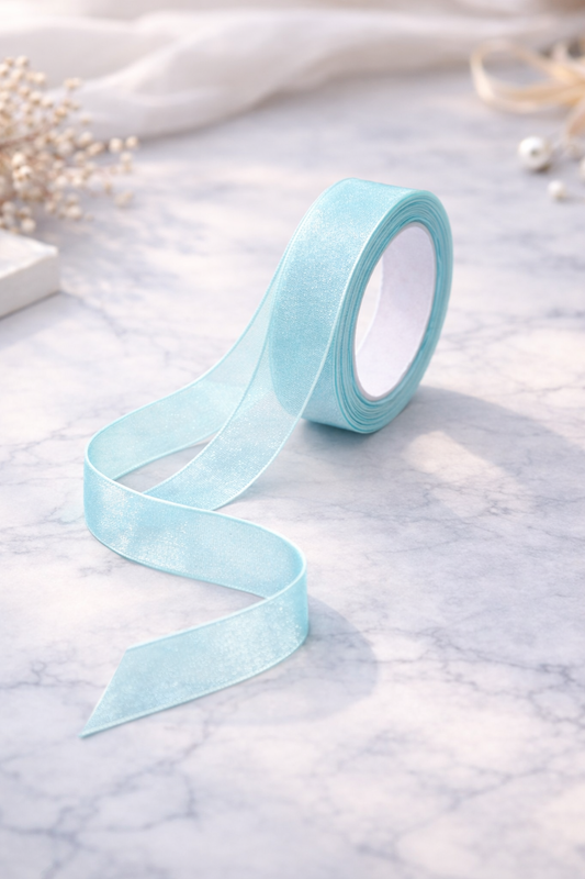 Aqua Blue Premium Organza Ribbon Roll – 15 Meters x 1 Inch Width