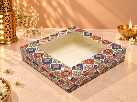 Festive Print 9 Brownie Box with Window – 9 × 9 × 1.75 Inches