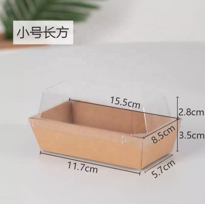 SMALL RECTANGLE CONTAINER WITH LID  | Rectangle Disposable Paper Dessert Boxes with Clear Lids – Eco-Friendly Packaging