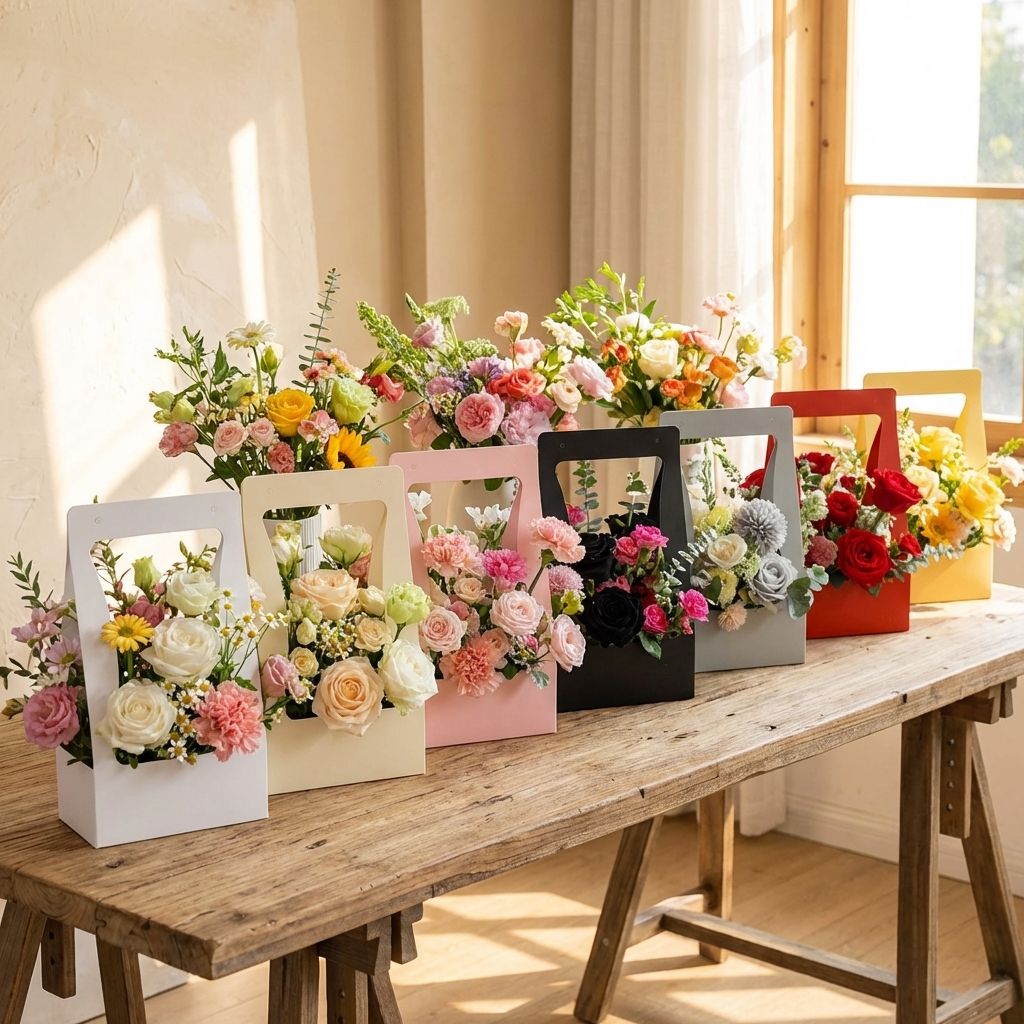 Red Premium Flower Carrier Box with Handle | Leakproof Bouquet & Hamper Packaging