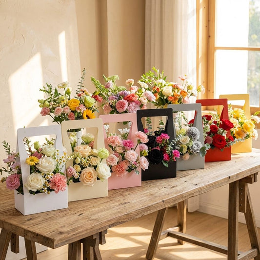 Red Premium Flower Carrier Box with Handle | Leakproof Bouquet & Hamper Packaging