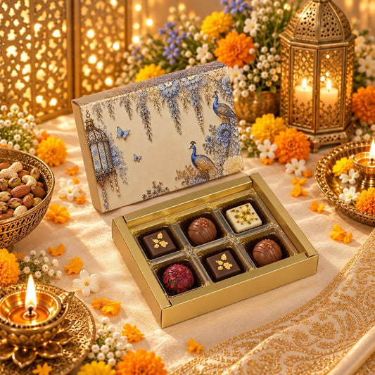 Blue Foil Print 6 Cavity Festive Chocolate & Mithai Box