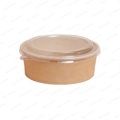 Kraft Round Food Container with Clear Lid – 5.5 x 2  Inch | Salad Bowl |Paper Dessert Boxes with Clear Lids – Eco-Friendly Packaging