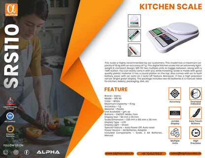 ALPHA SRS110 KITCHEN SCALE 10KGS