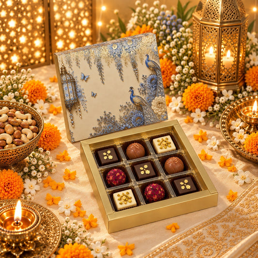 Blue Foil Print 9 Cavity Festive Chocolate & Mithai Box
