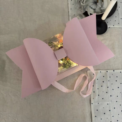 Luxury Pink Gift Box with Large Bow & Clear Lid | Pink Hamper Box With Bow