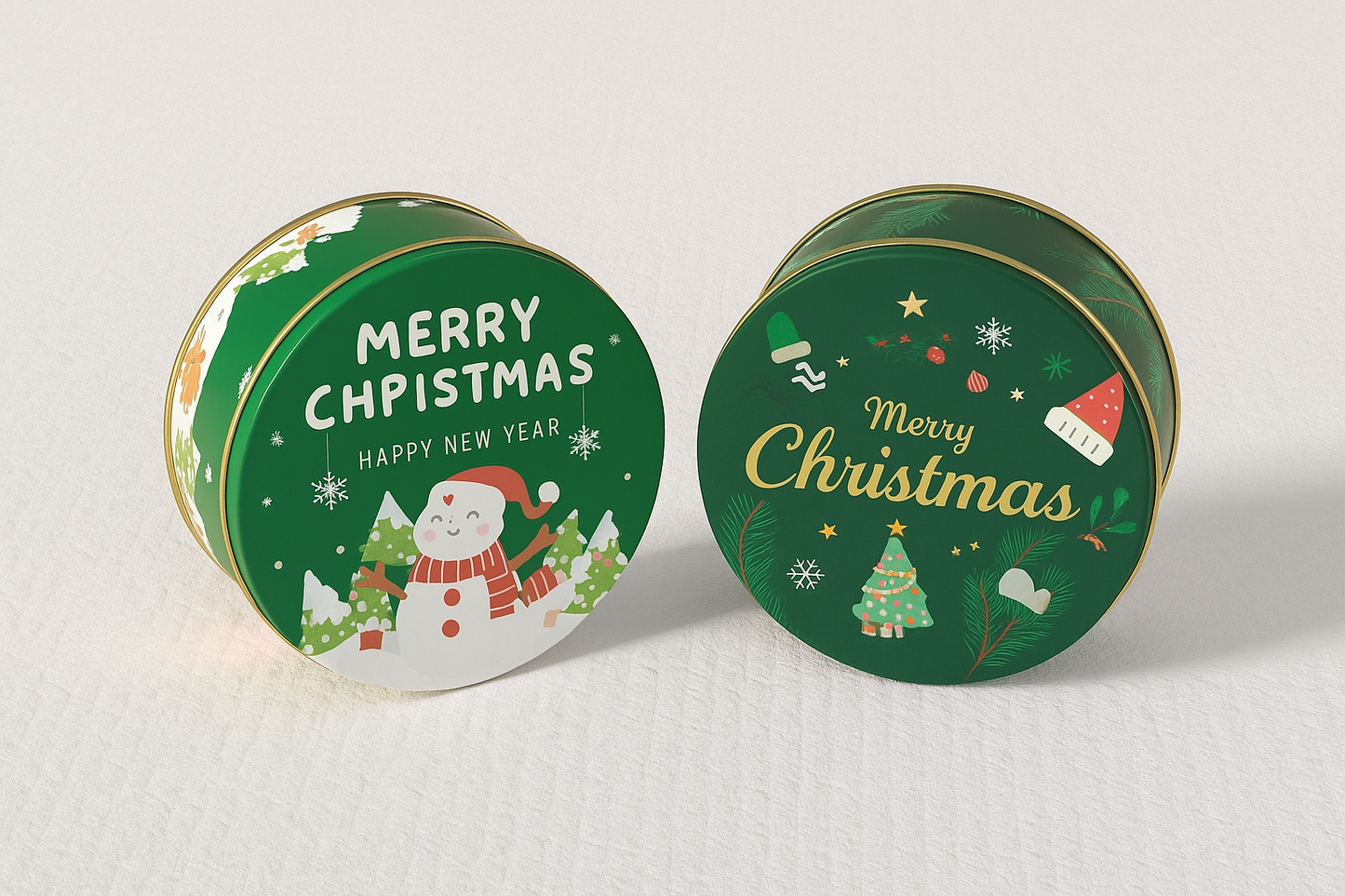 Green Merry Christmas Round Goodies Tin Box – Festive Gifting & Hamper Packaging