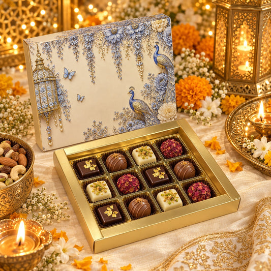 Blue Foil Print 12 Cavity Festive Chocolate & Mithai Box