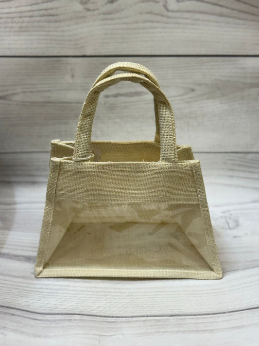 Eco-Friendly Jute Gift Bag with Transparent Window | Reusable Hamper & Packaging Tote Trapezium