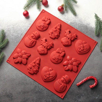 12-Cavity Silicone Christmas Mould – Baking & Dessert Tray