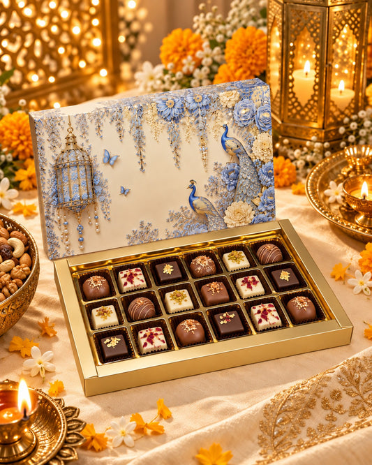 Blue Foil Print 18 Cavity Festive Chocolate & Mithai Box