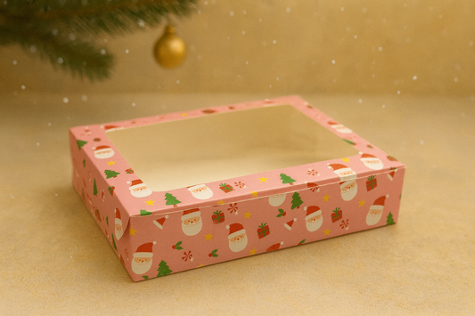 Pink Santa Christmas Print 6 Brownie Box – Festive Packaging with Window