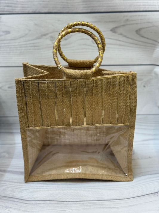 Eco-Friendly Jute Gift Bag with Transparent Window | Reusable Hamper & Packaging Tote Pintex