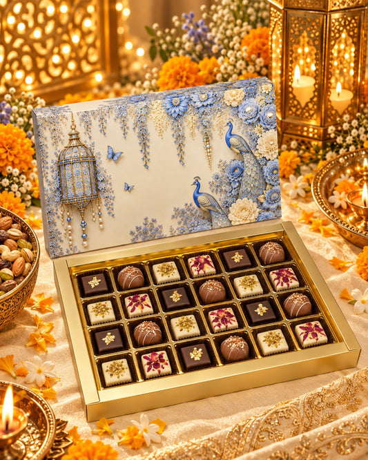 Blue Foil Print 24 Cavity Festive Chocolate & Mithai Box