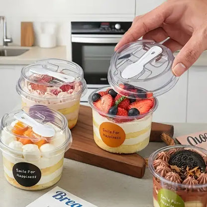 Imported Clear Dessert Cup with Dome Lid & Spoon | 200ml Premium Dessert Container