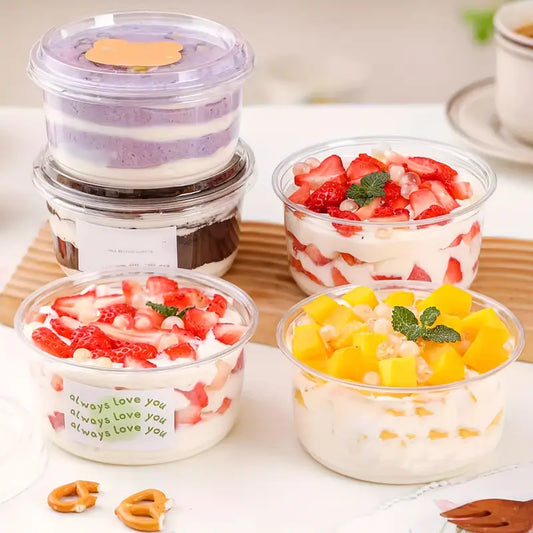 350ml Round Dessert Cup with Lid | Clear Disposable Dessert, Parfait & Pudding Container