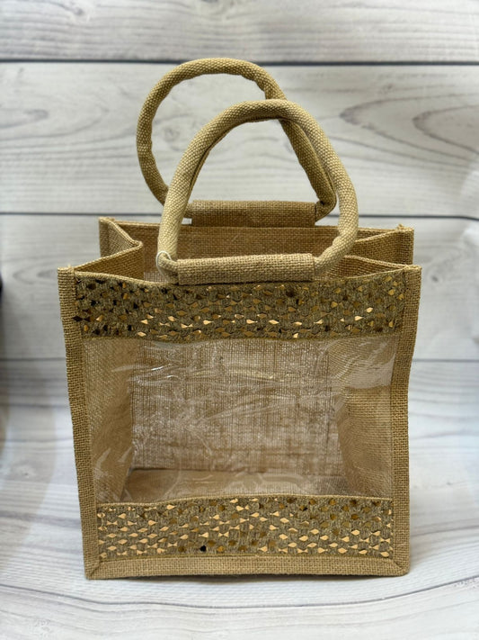 Eco-Friendly Jute Gift Bag with Transparent Window | Reusable Hamper & Packaging Tote Erratic