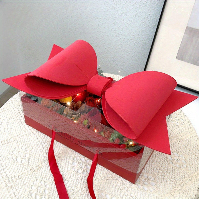 Luxury Red Gift Box with Large Bow & Clear Lid | Red Hamper Box With Bow