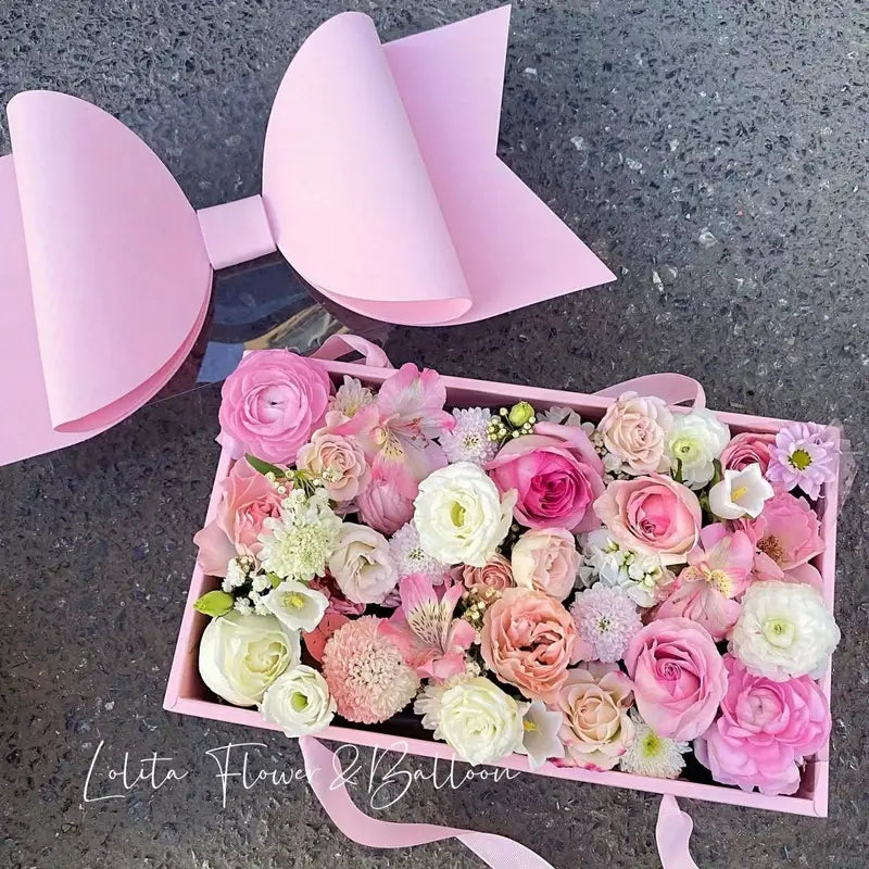 Luxury Pink Gift Box with Large Bow & Clear Lid | Pink Hamper Box With Bow