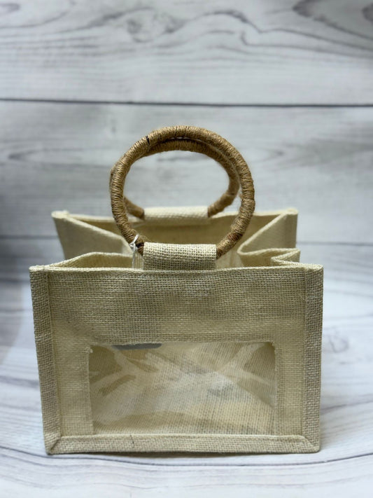 Eco-Friendly Jute Gift Bag with Transparent Window | Reusable Hamper & Packaging Tote Dive