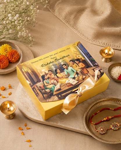Yellow Raksha Bandhan 12 Cavity Sweet & Dry Fruit Box with Satin Ribbon | Premium Hamper Gift Box