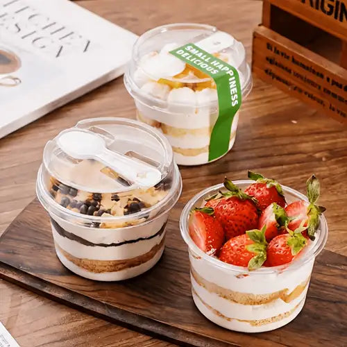 Imported Clear Dessert Cup with Dome Lid & Spoon | 200ml Premium Dessert Container