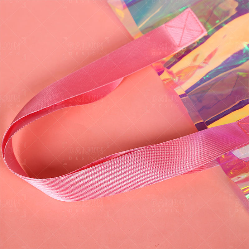 Holographic PVC Hamper Bag with Pink Handles – Luxury Gifting Bag - 25x10x20cms