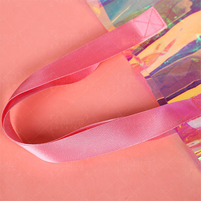 Holographic PVC Hamper Bag with Pink Handles – Luxury Gifting Bag - 25x10x20cms