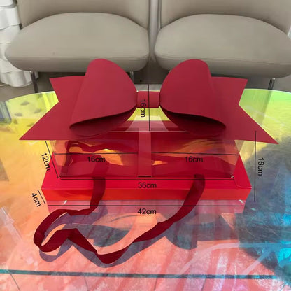 Luxury Red Gift Box with Large Bow & Clear Lid | Red Hamper Box With Bow