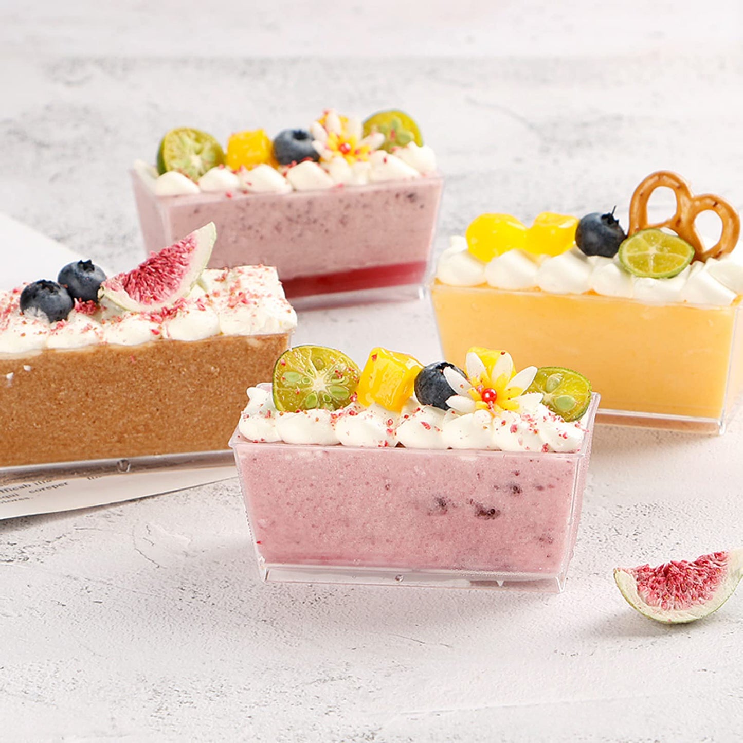 Clear Rectangular Dessert Cups with Lid – Ideal for Pudding, Mousse, Ice Cream & More