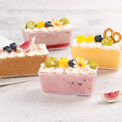 Clear Rectangular Dessert Cups with Lid – Ideal for Pudding, Mousse, Ice Cream & More