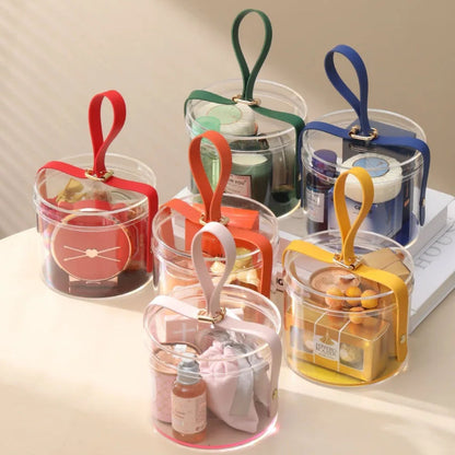 Luxury Transparent Round Hamper Box with Handle | Premium Gift Packaging