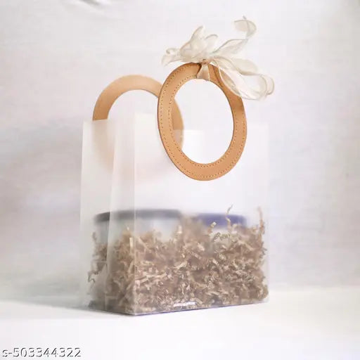 Elegant Frosted Square Gift Bag with round Beige Handle
