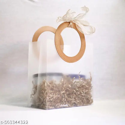 Elegant Frosted Square Gift Bag with round Beige Handle