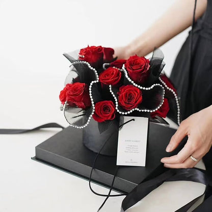Elegant Black Lace Flower Wrapping Roll – 28 cm × 3.5 m | Wedding & Gift Bouquet Wrap