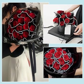 Elegant Black Lace Flower Wrapping Roll – 28 cm × 3.5 m | Wedding & Gift Bouquet Wrap