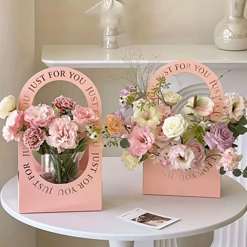 Pink Premium Butterfly Design Flower Carrier Box | Leakproof Bouquet & Gift Packaging