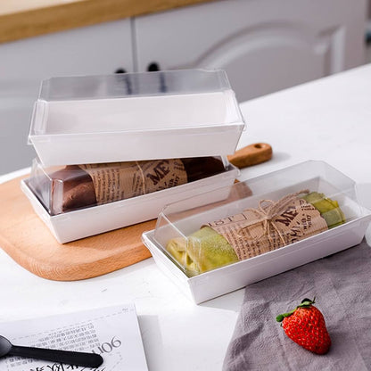 SMALL RECTANGLE BAKE AND SERVE WITH LID | Rectangle Disposable Paper Dessert Boxes with Clear Lids – Eco-Friendly Packaging