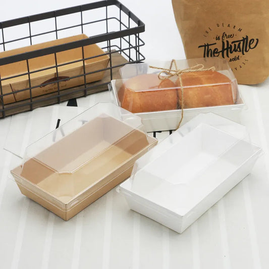 MEDIUM RECTANGLE BAKE AND SERVE WITH LID | Rectangle Disposable Paper Dessert Boxes with Clear Lids – Eco-Friendly Packaging