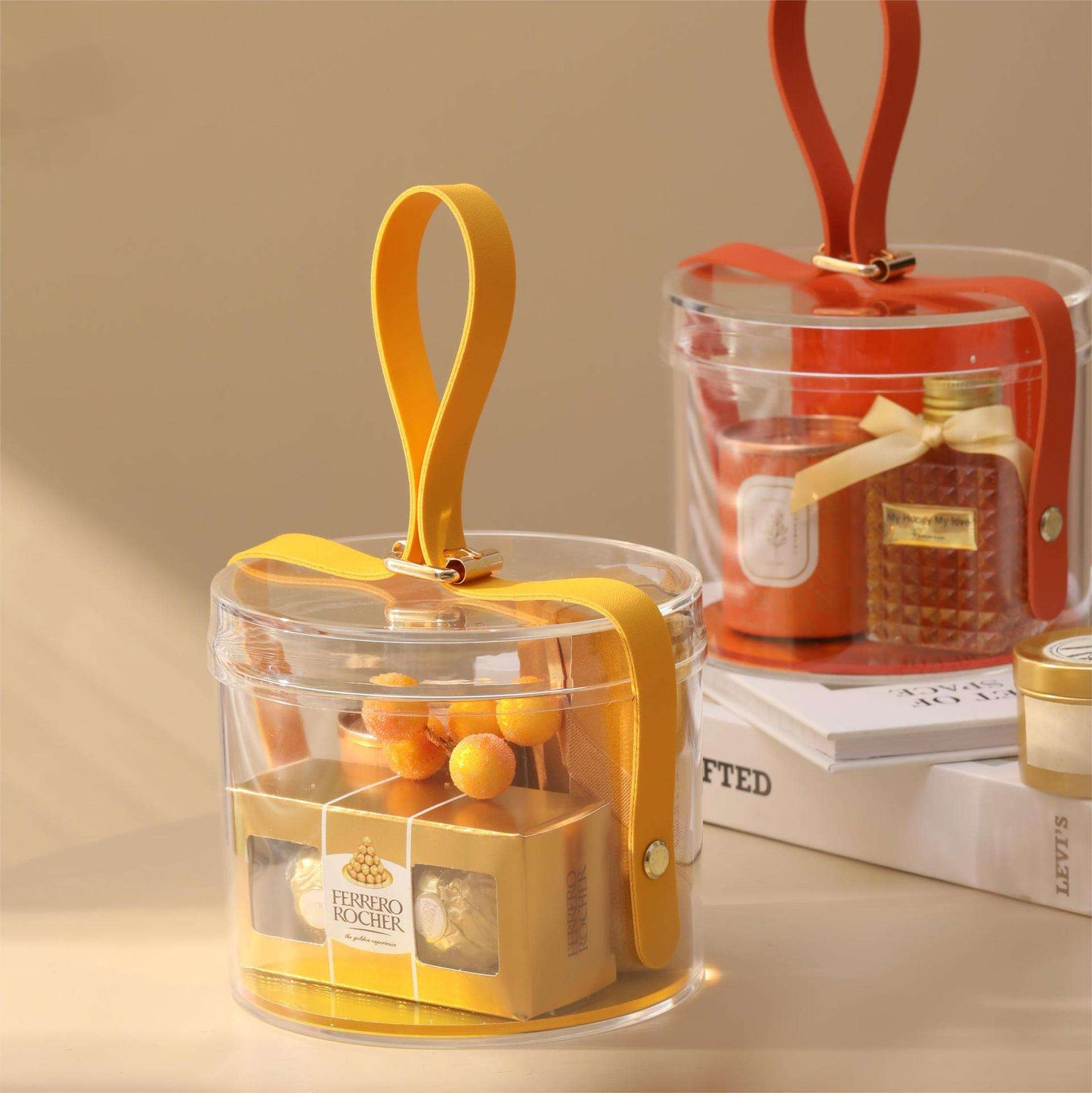 Luxury Transparent Round Hamper Box with Handle | Premium Gift Packaging